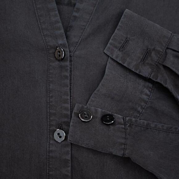 Eileen Fisher Black Silky V-Neck Button Down Shirt Size Medium - Picture 6 of 9